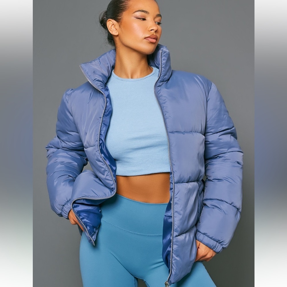 PrettyLittleThing Steel Blue Puffer Jacket